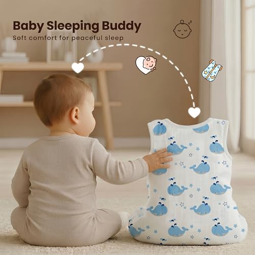Image of StarAndDaisy Baby Swaddle Wrap /Sleeping Bag for New Born Baby /Organic Muslin with Zipper /Swaddle Cloth for Newborn Baby, Comfortable Sleeping Sack for 0-6 Months boy & Girl -Dolphin