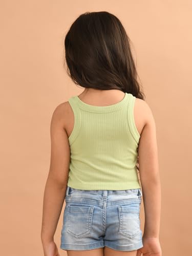 Image of LILPICKS Solid Sleeveless Crop Tank Top for Girls (Light Green)