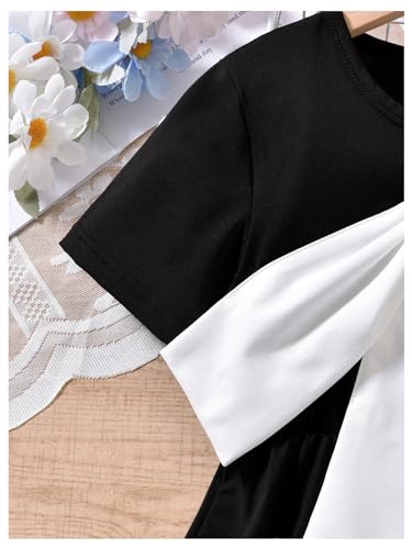 Verdusa Girl's Bowknot Color Block Midi Dress Coquette Short Sleeve Flowy A Line Sundress4