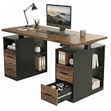 HUANUO 55" Standing Desk with Drawers, Executive Electric Height Adjustable Stand Up Desk with Storage, Black Walnut