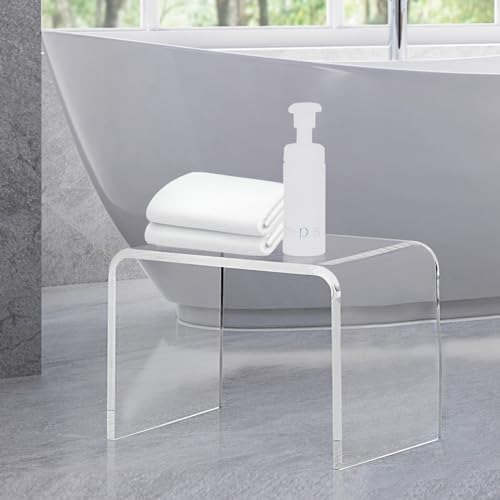 Duschhocker Acryl Badhocker, Modern Badezimmerhocker Verdickter Klarer Fußhocker, Transparenter Badezimmer Hocker für Rasierbeine, Wasserfester Duschsitz für Spa Bad, Wohnzimmer, Küchenzeile