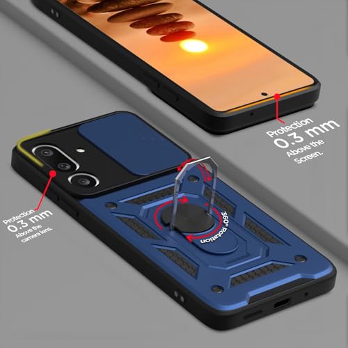 Image of Outlouders Back Cover for Samsung Galaxy M36 5G | D10 Tough Armor 360 Protection Case with Sliding Camera Shield & Ring Holder Stand Bumper Case (Blue)