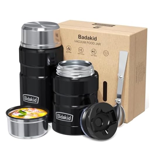 Thermoses for Hot Food - (Bidakid) 2 Pack Stainless Steel Thermoses Containers with Lid Vacuum and Folding Spoon Insulated Lunch box Jar for Hot Cold Food Soup for Kids and Adults (25.4oz+17oz)…