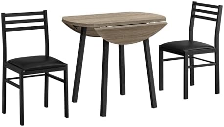 Monarch Specialties I 1003 Dining Table Set, 3pcs Set, Small, 35" Drop Leaf, Kitchen, Metal, Laminate, Brown, Black, Contemporary, Modern