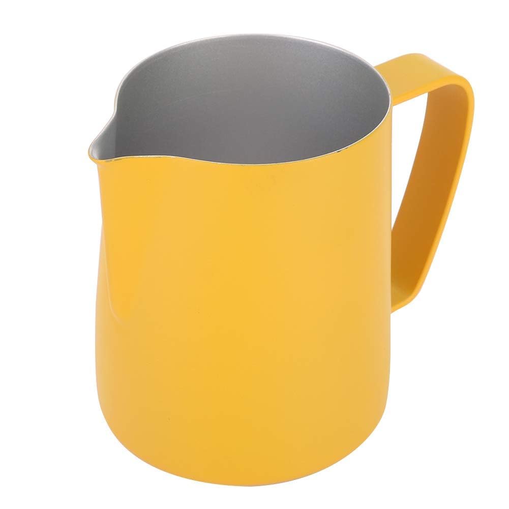 600ml Milk Jug, Stainless Steel Milk Frother Jug Steaming Pitcher Latte Art Cup for Coffee Machine Accessories, Yellow
