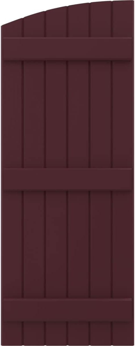 Ekena Millwork ARW401BE621X83WRH Americraft Six 3 Exterior Real Wood Joined Board-n-Batten Shutters w/Elliptical Top (Per Pair), 21"W x 83"H, Wine Red