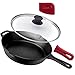 Pre-Seasoned Cast Iron Skillet (10-Inch) with Glass Lid and Handle Cover Oven Safe Cookware - Heat-Resistant Holder - Indoor and Outdoor Use - Grill, Stovetop, Induction Safe