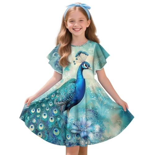 Girl's Summer Mini Dresses 3-14Y Kids Ruffle Short Sleeve Dress Casual Swing Flowy School Beach Sundress