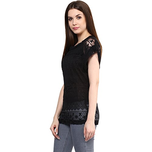 Image of mayra Women's Net Black Color Half Sleeve Top