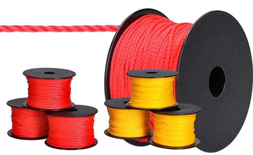 ToolSpace 6x Corda per muratori - 50m x 1,6mm - 3X rosso, 3X giallo - seta polipropilenica - Corda per livellare - filo a piombo - Corda per intonaco di forza - durevole e resistente agli strappi