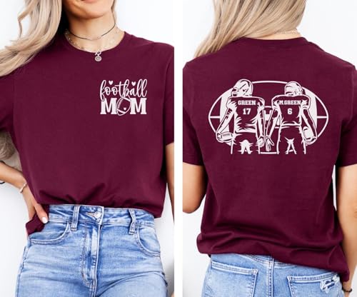 Personalized Football Mom Shirt 2 Player Football Mom Shirt Custom 2 Sided Football Shirt Game Day Shirts Football Outfits Football Mom Gift Proud Football Mama Short Personalized Name Number White3