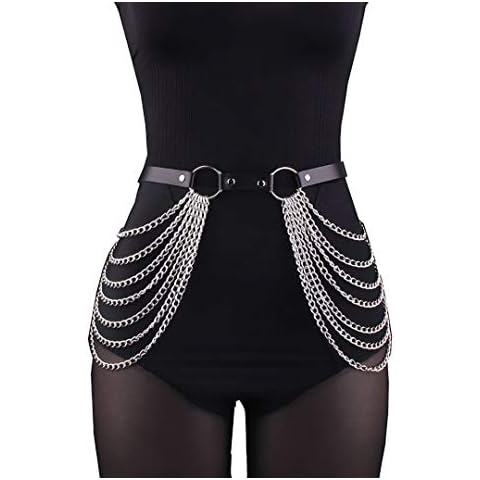 Girls Body Chains Punk Chain Belt Leather Belt Body Chain Waist Chains Night Club Body Accessories for Women and Girls (110CM) Cover