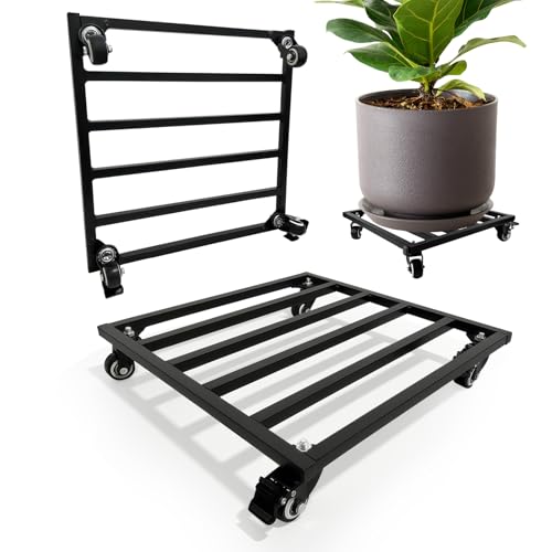 Nordswal Plant Caddy with Wheels, 13.78/35CM Metal Square Plant Pot Stand Feet with Lockable Caster Wheels, Heavy Duty Plant Dolly Base or Large Flower Pots Mover for Indoor & Outdoor, 2 Pack