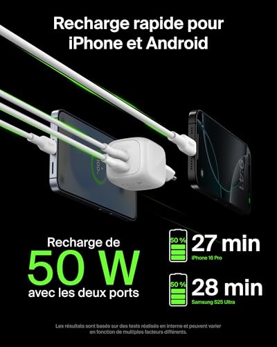 Belkin BoostCharge Pro Chargeur secteur GaN deux ports USB C avec câble USB C - vue 5