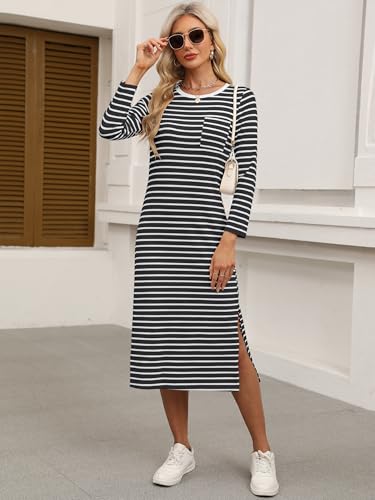 Image of ANRABESS Women Fall Long Sleeve Midi T Shirt Dresses with Pockets