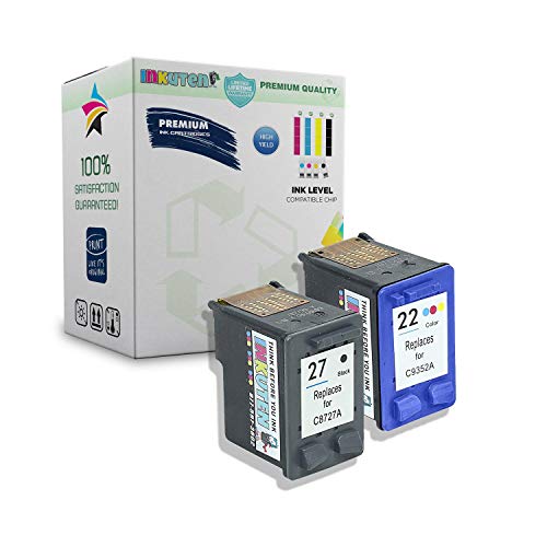 INKUTEN Remanufactured Ink Cartridge Replacement for Hewlett Packard HP 27 22 C8727AN C9352AN (1 Black, 1 Tri-Color) 2-Pack