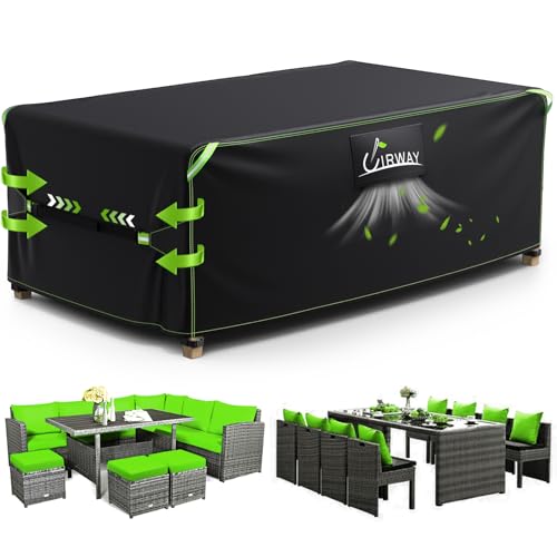 UIRWAY Funda para Muebles de Jardín Impermeable con ventilación, 270x180x89cm, Cubierta para muebles de patio al aire libre, cubierta para mesa de jardín resistente de 420D con tiras reflectantes