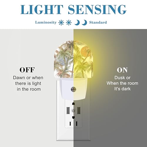 Image of Plug in Night Lights Watercolor Abstract Tropical Jungle Night Light with Dusk to Dawn Sensor Night Light for Kid Girls Boys Women Men Room Decor, Hallway, Kitchen, Bathroom, Nursery, Stairs