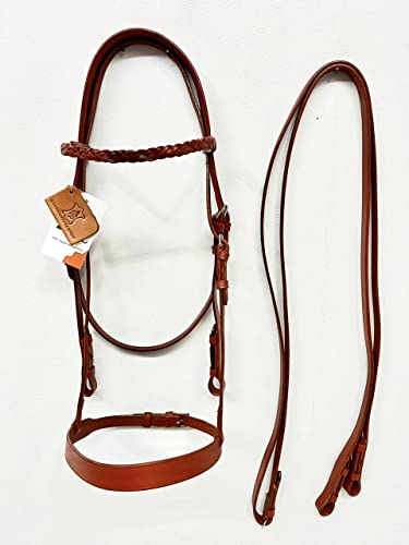 Bride de chasseur marron clair avec frontal tissé tailles Full Cob Pony disponible