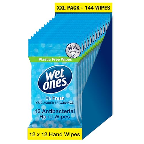 Wet Ones – Be Fresh – Plastic Free Antibacterial Pocket Size Hand Wipes - 144 wipes – 12 packs x 12 wipes
