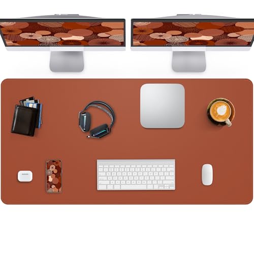 Extra Large Desk Pad Mat - Waterproof Mouse Pad & Desk Protector, Non-Slip XXL PU Leather Gaming Mat for Keyboard/Mouse, Stitched Edge with Ergonomic Support, 47.2"x23.6" (Brown)