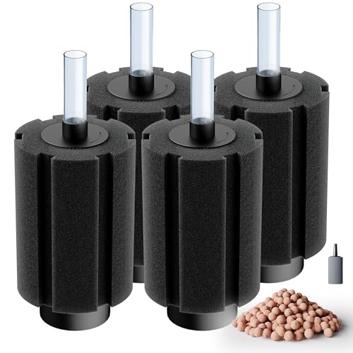 Image of Aquarium 80-150 Gallon 4 Pack Sponge Filter with Air Stone and Ceramic Media | Quiet Fish Tank Filters fit Breeding Fry Betta Shrimp Fish Tank