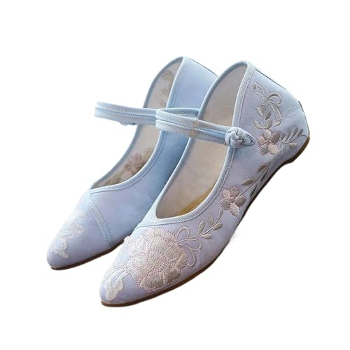 Chaussures de marche brodées anti fatigue en coton bleu