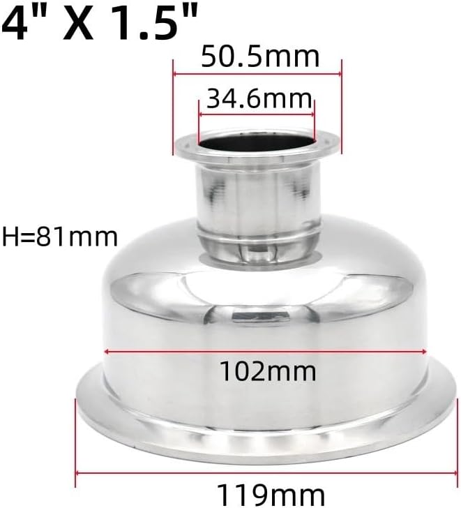 Tri Clamp Bowl Reducer Hemispherical 304 Stainless Steel 1.5"2"2.5"3"4" 50.5/64/77.5/91/119mm Pipe Fitting(64mm x 119mm)