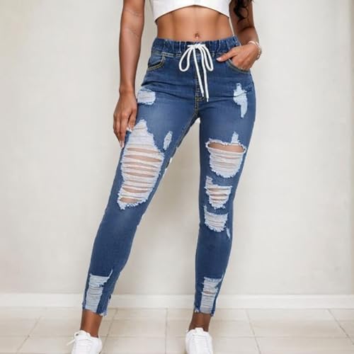 Jeggings for Women Tummy Control High Waist Stretchy Dark Blue Drawstring Jeans Curvy Butt Lifting Denim Leggings2