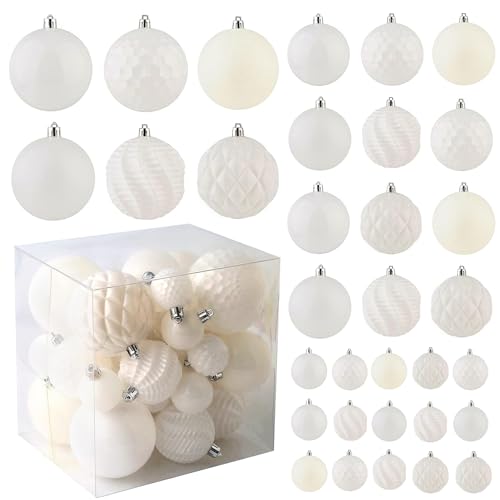 Christmas Balls Ornaments -36pcs Shatterproof Christmas Tree Decorations with Hanging Loop for Xmas Tree Wedding Holiday Party Home Decor,6 Styles in 3 Sizes(White) - image 2