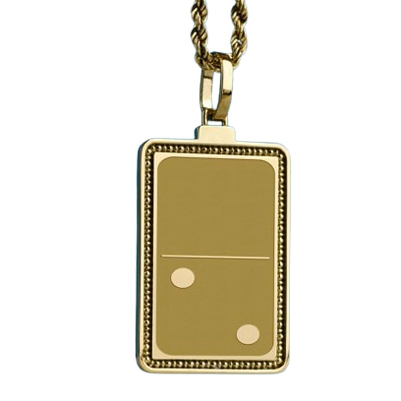 Collier pendentif domino en argent sterling 925 plaqué or, chaîne forçat 45 cm