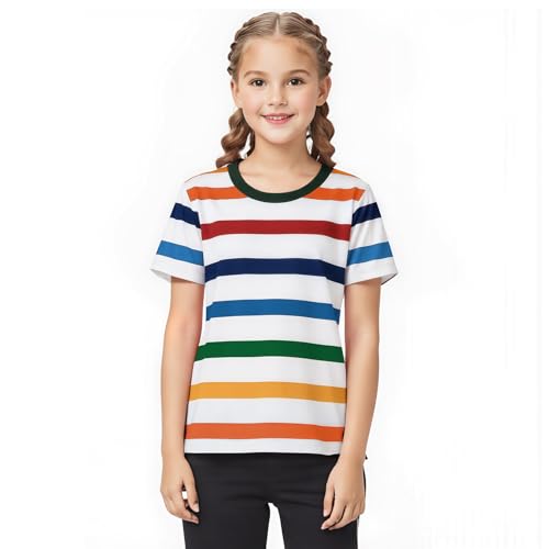Image of Kids Striped T-Shirt,Short Sleeve,Crew Neck,Boy Girls Summer Tee Top Halloween Costumes 3-12 Years