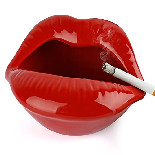 Loghot Creative Ceramic Cigarette Ashtrays with Lips Style Fashion Home Decorations (Light Red)