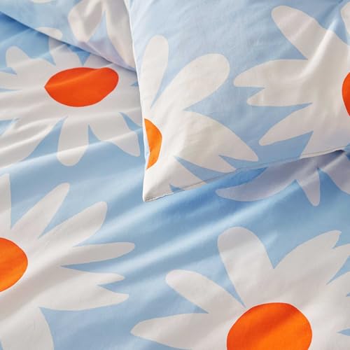 Image of MARIMEKKO - Duvet Cover King Size, Naturally Soft & Smooth Cotton Percale Bedding with a Lightweight Feel - 3 Piece Bed Set with Matching Pillowcases (Rakastaa El Rakasta Blue)