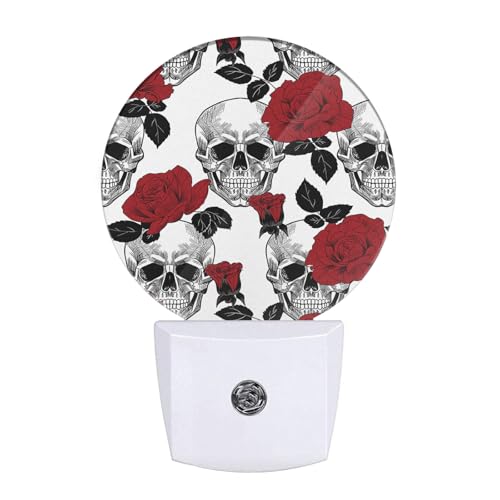 Image of EKOBLA Halloween Rose and Skull Night Light, Vintage Seasonal Night Lights Plug Into Wall with Dusk to Dawn Sensor for All Ages