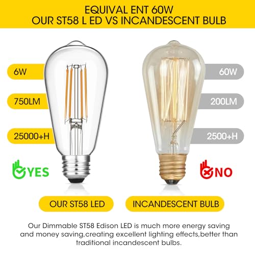 Gozelux ST58C6W-27KE26-6P Vintage Led Edison Bulbs 6W thumb #3
