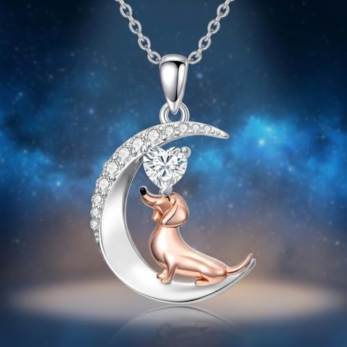 Image of PROESS Animal Birthstone Necklace 925 Sterling Silver Otter /Axolotl /Hippo /Elephant /Dachshund /Monkey /Red Panda Pendant Necklace Animal Birthstone Jewelry Gifts for Women