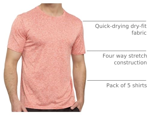 Image of 5 Pack Men's Dry Fit Short Sleeve T-Shirt Gym Workout Athletic Running Tee | Cooling, Moisture-Wicking, Crew Neck, Quick-Dry, Breathable, Active, Exercise, Fitness, Basketball, Cycling, Hiking, Tennis