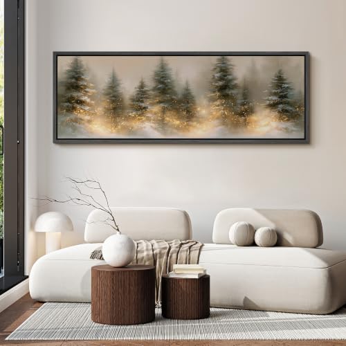 Image of MUDECOR Large Framed Canvas Print Wall Art Snow Pine Forest for Living Room