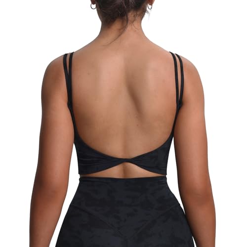 Image of Aoxjox Women's Workout Sports Bras Fitness Padded Backless Yoga Crop Tank Top Twist Back Cami