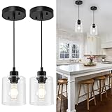 Capaaobc 1 Light Hanging Pendant Light Fixtures, Adjustable Black Pendant Lights Kitchen Island, Modern Farmhouse Light Fixtures for Dining Room, Clear Glass Shade, E26 Base, 2 Packs