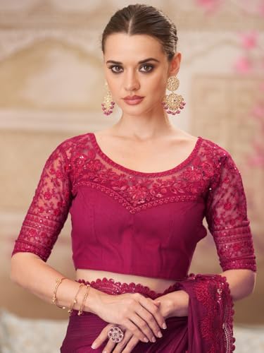 AKHILAM pink satin silk saree – image 7