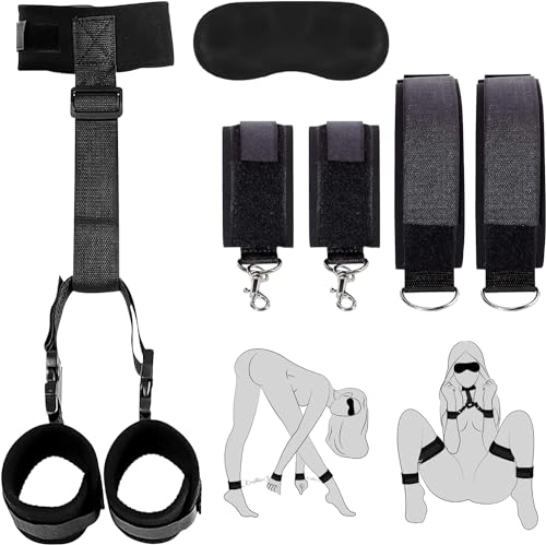 LDENUXI Black Adjustable Nylon BDSM Bondage Sets Bdsms Kit Bondagewear Women for Men and Women Bed Restraints for Sex Bed Tie Down Straps Adult Sex Resistant Tie Up for Women Sweatshirt (Black)