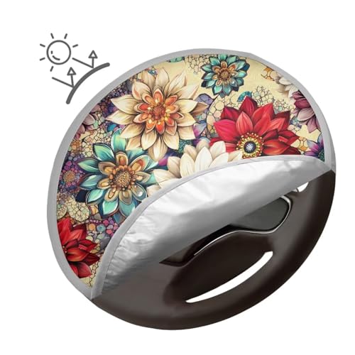 Image of Dahlia Steering Wheel Sunshade Cover Lightweight Steering Wheel Shield Car Interior Accessories Sun Protection Reflect UV Sun and Heat and Protect Your Car Universal Car Accessories