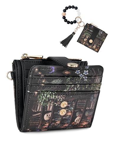 Image of Keychain Wallet Wristlet for Women,RFID Small Goth Book Wallet | Wallet Wristlet with Zipper Coin Pocket,Vegan Leather Card Wallets for Women, 2 ID Window,Gift