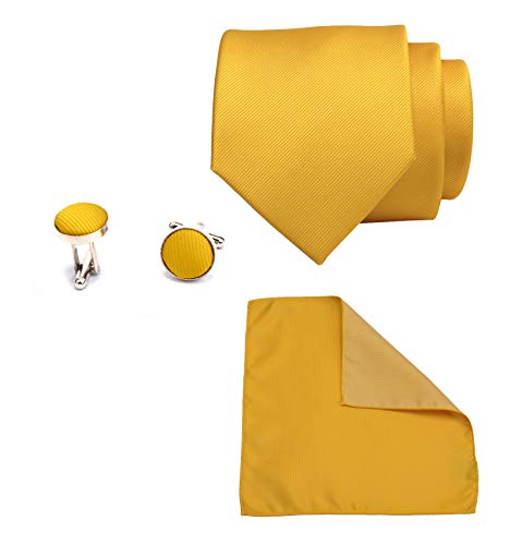 Image of GUSLESON 3.15 inch(8cm) Solid Color Necktie and Pocket Square Cufflinks Sets For Men + Gift Box