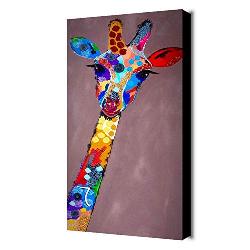 Peinture girafe fait main pour habiller un grand mur vide de salon
