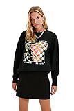 Stofftyp: Strick TRENDYOL Damen Black Printed Oversize Knitted Slim Sweatshirt, Schwarz, M EU