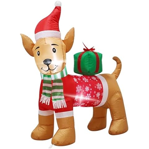 4 Foot Christmas Inflatable Dog Decoration,Christmas Blow up Dog Decor with LED Lights Perfect for Indoor Outdoor Yard,Dog with Santa Hat Red Outfit and Scarf, Holiday Addition Warm Atmosphere11-03 Cover