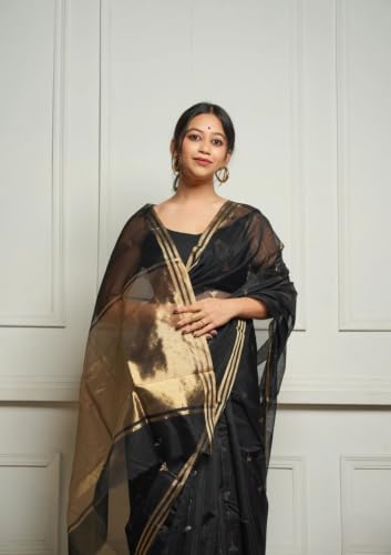 Image of Flosive inchWomen's Premium Pure Cotton Silk Saree with Golden Zari Border and Butti Work | Traditional Handloom Style Saree for Festive & Office Wear